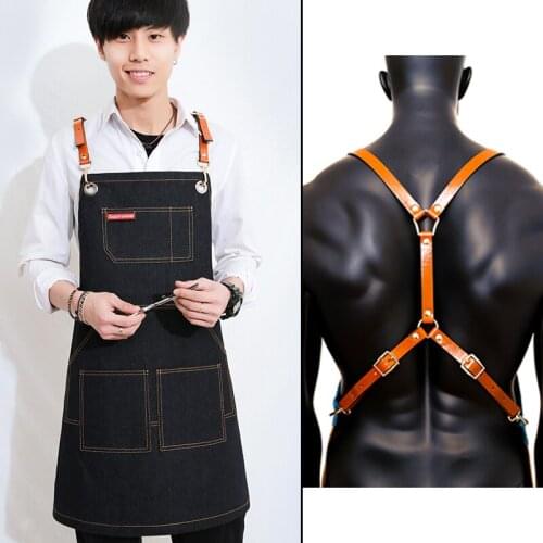 Apron Korean fashion denim Chinese restaurant same hair salon tea shop men and women overalls custom printed LOGO restaurant