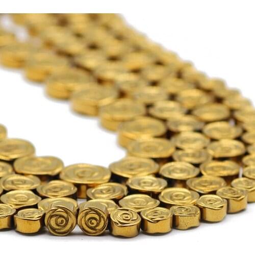 Rose Flower Shape Gold Hematite Natural Stone Spacers Loose Beads For Jewelry Making Handmade DIY Bracelet Accessories 6/8/10MM