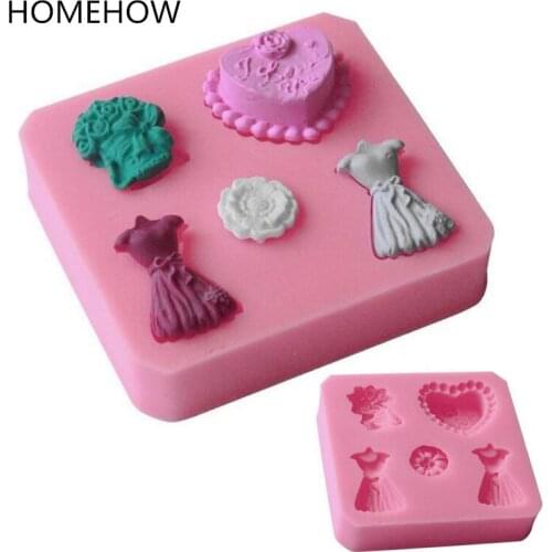 Homehow Brand 1PC/Lot 5 Lattice Heart Cake Dress Flower Cake Silicone Mold Kitchen Baking Fondant Mold Decorative Soap Mould