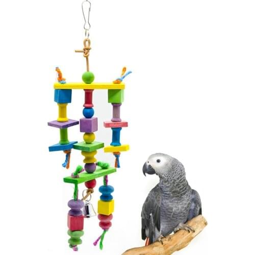 Interesting Parrot Block Toy Wooden Tassels Multi-layer Bird Chewing Toy Parakeet Bell Toy Bird Parrot Toys Supplies Educational