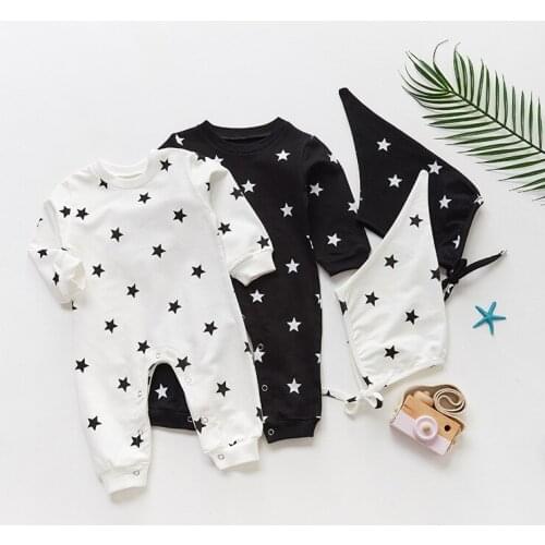 2020 New Autumn Stars Printed Rompers Little Boys Girls Cute Romper Baby Girl Boy Clothes Girls Onesie with Hat 2pcs Clothes