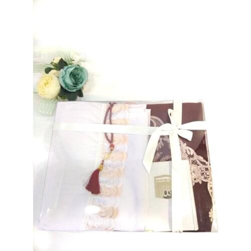 Luxury Muslim Prayer Dowry Set Wedding Prayer Dress French Guipure Gift Quran Rosaries Rug Sijadat Islam Woman Ramadan Eid Reis