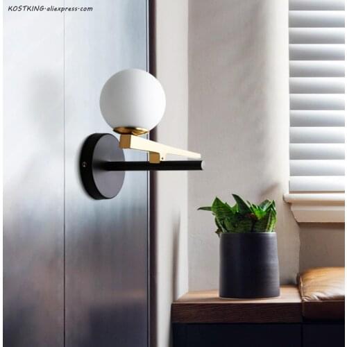 KOSTKING Glass Ball Wall Lamps Modern Brief Glass Shade Wall Lights Flexible Living room Bedside Wall Lamp Sconces LED Lights