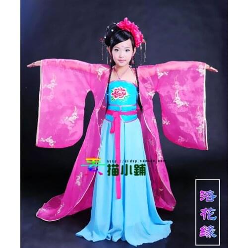 Luo Hua Yuan Little Girl Princess Costume Stage Instrument Playing Costume Hanfu Little Empress 2 colors