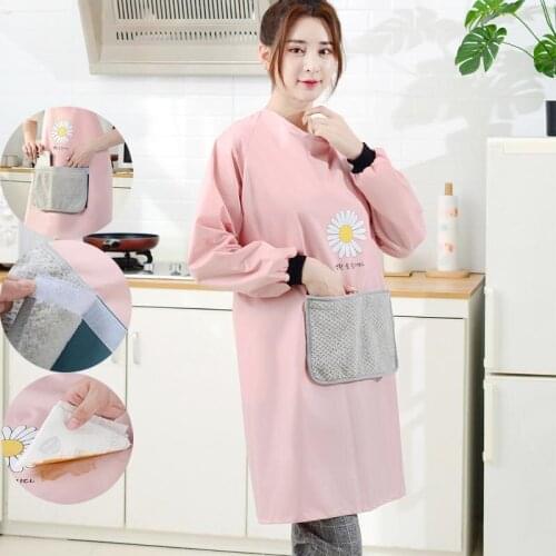 Kitchen Apron Long Sleeve Cooking Aprons Waterproof Adjustable Kitchen Aprons PVC Cloth Big Pocket Apron Kitchen Cleaning Tools