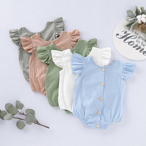 Baby Summer Clothing Infants Baby Girls Boys Bodysuits Pure Color Ruffles Fly Short Sleeve Jumpsuit Clothes Tops Playsuits