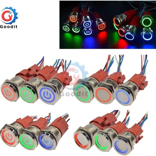 16mm Metal Push Button Switch Ring/Power LED 250V 5A Self-lock Reset Momentary Latching Waterproof for Car Auto Engine