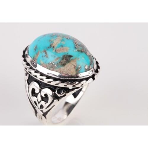UM US JEWELRY Turquoise Natural Stone Handmade 925 Sterling Silver Men Ring