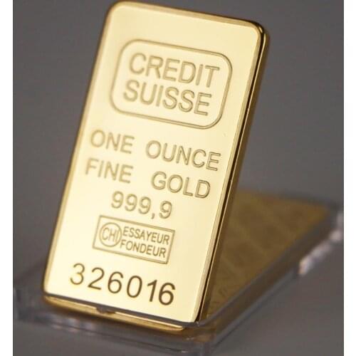Non magnetic Credit Swiss Bullion Bar 1 OZ Gold Plated Ingot Badge Coins With Different Serial Number