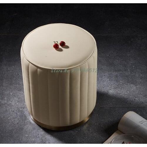 Nordic leather art low stool foot living room sofa stool household round stool sitting pier simple dressing stool light luxury m