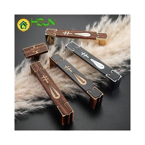 New Chinese wood grain cabinet drawer door pull handle retro cabinet small handle combination handle hardware accessories