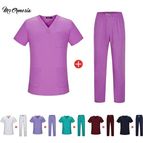 New Ladies Care Scrub Short Sleeve Uniform Set Dental Care Workwear Tops and Pants Fashionable Breathable Laboratory Work Set
