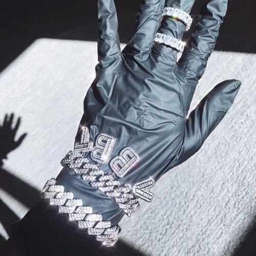 Top Quality Hip Hop Iced Out 12mm Miami Cuban Link Necklace for Women Bling Baguette CZ Letters A-Z Initials Choker Jewelry