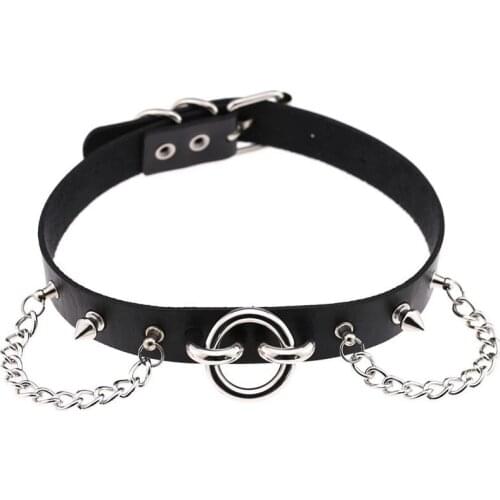 Punk Spike Black Goth Choker Necklace Chain Pu Leather Rock Collar Bondage Choker Necklaces Pendant Gothic Jewelry Accessories