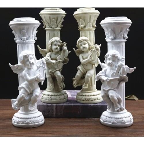 CUPID CANDLEHOLDER STATUE ANGEL MARBLE PILLAR FIGURINE ROMAN MYTHOLOGY ART SCULPTURE RESIN CRAFTWORK HOME DECORATION R410