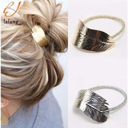 New Vivid Tree Leaf Shape Metallic Hair Rope Elastic Rubber Band Headdress Rope Women Headwear Accessories