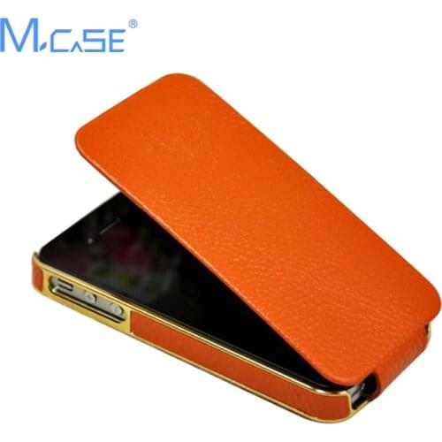 Luxury Electroplate Genunie Leather Flip Case For iPhone 4S Full Protective Cover Flip Leather Case for iPhone 4S