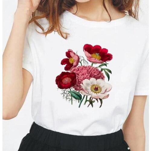 Harajuku Shirt Elegant Floral Flower Print T Shirt Women Tops Summer Short Sleeve Fashion Tee Shirt Femme Casual Camiseta Mujer