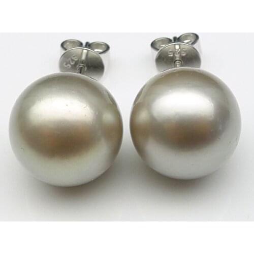 10-11mm Natural Color Genuine Tahitian Pearl Stud Earrings 925 Sterling Silver