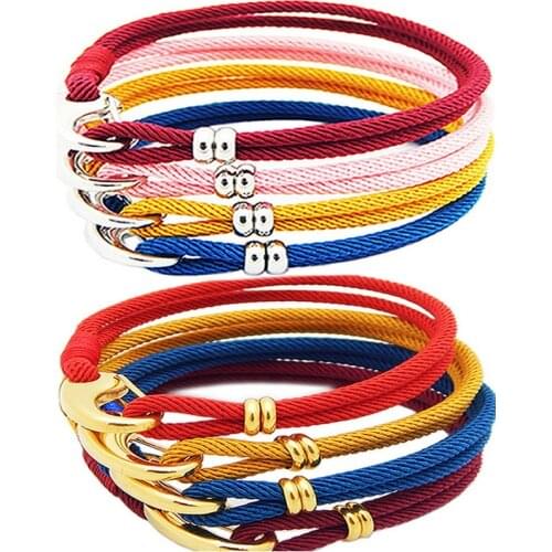 Colorful Milan Rope Bracelet With Titanium /Golden Color Stainless Steel Buckle Lovely Cute Woven Bangle 17-20 CM Long 8-Color C