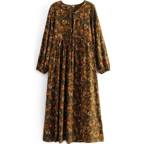 Vintage Chic Women Floral Print Long Sleeve Beach Bohemian Mid-Length dress Ladies Fringed Tassel Summer Boho Dress Soft Fabric