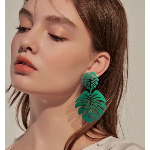 HOCOLE Vintage Metal Leaves Earrings 2019 Boho Geometric Yellow Green Long Pendientes Drop Dangle Earrings For Women Za Jewelry