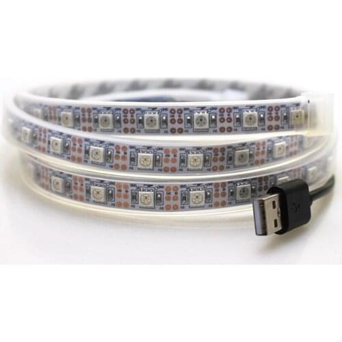 1M IP67 tube waterproof USB led Strip Light 60leds DC 5v 5050 SMD WS2812 Ribbon Tape flexible neon TV background lighting