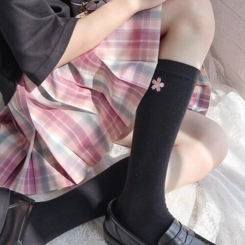Embroidered Black White Lolita Womens Stocking Short Japanese JK Student Cotton Cherry Blossom Cute Harajuku Girl Cosplay Socks