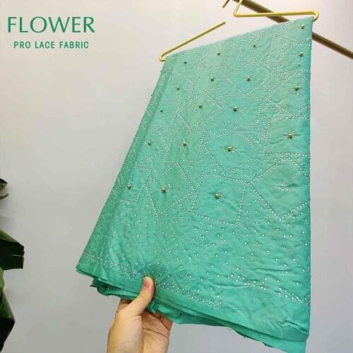 Green Beads African Bazin Riche Lace Fabric With Stones Jacquard Style Rhinestones African Indian Women Party Dress Basin Riche
