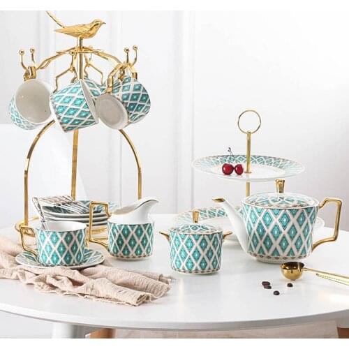 Green European Tea Set Ceramic Tea Set Gift Coffee Water Set Retro Style Coffee Cup Dish New Bone China Teacup