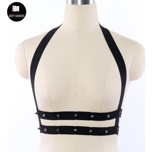 Women Body Harness Sexy Black Top Cage Bondage Dress Goth Fetish Halloween Rave Wear Cage Bra Pole Dance Bondage Harness