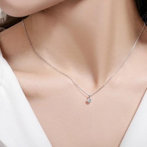 Shiny Round Zircon 925 Sterling Silver Crystal Necklace Petite Geometric Choker Exquisite Jewelry For Woman Wedding Gift