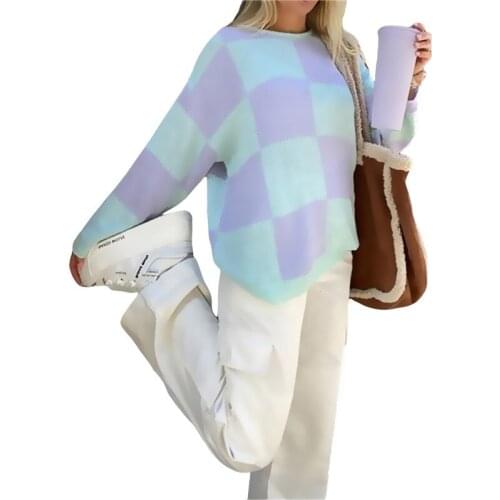 Women Casual Pullover Knit Sweater Print Long Sleeve Y2K E-Girls 90s Autumn Winter Loose Sweater