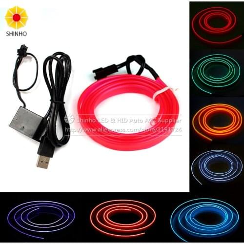 1M 3M 5M LED Strip Flexible Neon atmosphere EL Wire Rope Tube Neon light For Car interior light With USB controller
