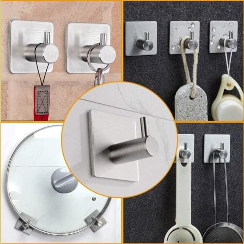 1pcs Self Adhesive Hook Stainless Steel Heavy Duty Hook Kitchen Bathroom Wall Door Hook Key Holder Rack Clothes Towel Hanger