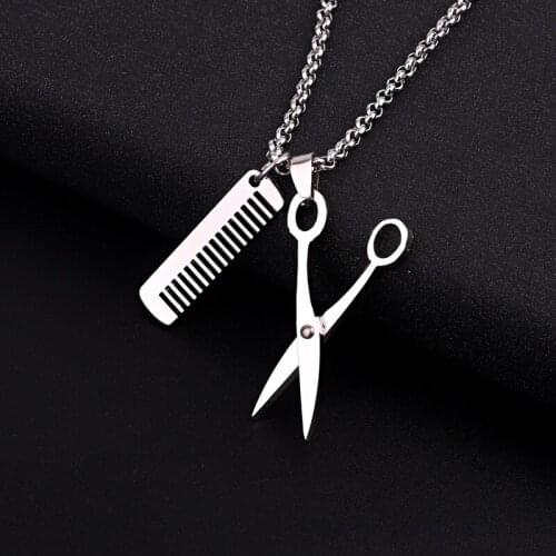 1PC Punk Creative Scissors Comb Stainless Steel Necklace Men Rock Hip Hop Barber Tools Pendant Necklace Choker Women Jewelry N88
