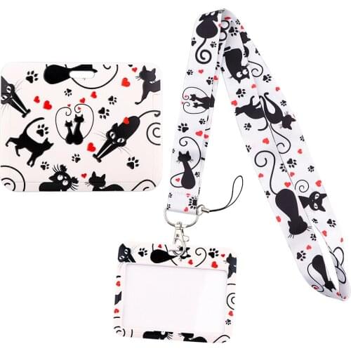 1pcs ZF2987 Black Cat Neck Strap Lanyard For Keys ID Card Gym Mobile Phone Straps USB Badge Holder DIY Hang Rope Lariat Lanyard