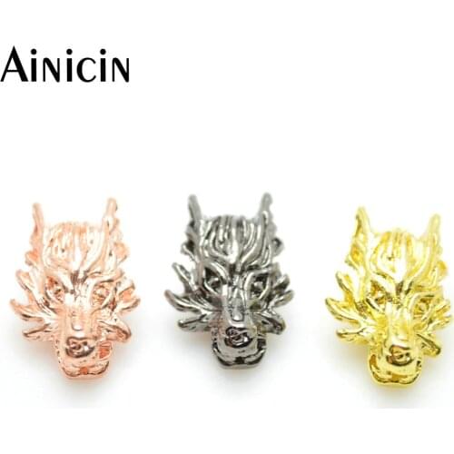 20pcs New Arrival Wolf Head 5mm Big Hole Spacer Beads Rose Gold Gun Black Fashion Jewelry Making Materials