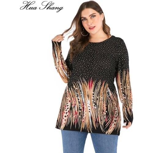 2019 Autumn Winter Blouse Long Sleeve Women O Neck Polka Dot Striped Print Casual Long Blouse Plus Size 5XL Ladies Tunic Tops