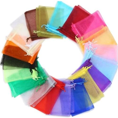 50pcs 7x9 9x12 10x15 Organza Bags Jewelry Packaging Bags Gift Engagement Wedding Party Decoration Drawstring Packaging Pouches