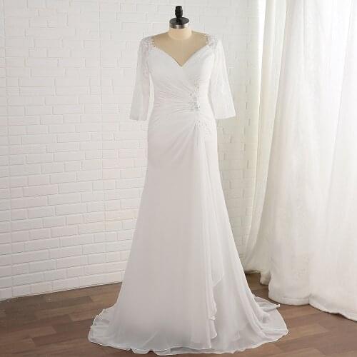 Jiayigong Plus Size Wedding Dress Beach V-neck Lace Half Sleeve Pleats Boho Bridal Gowns Chiffon Vestido De Novia