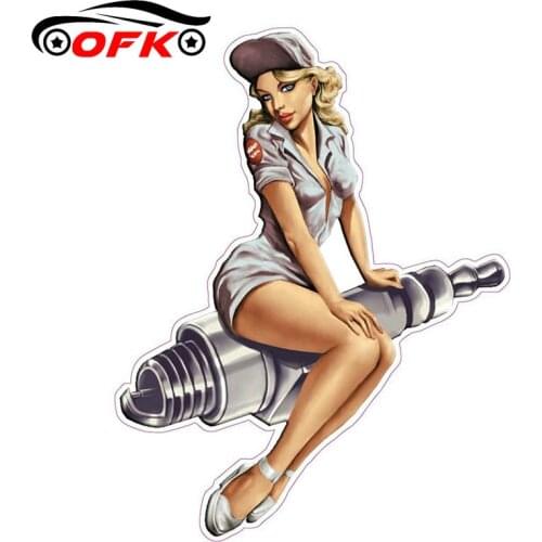 Car Stickers Spark Plug Pin Up Girl Decal Sexy Cartoon Graphical Funny Car Decal Motorcycle Car Decal Accessories,13cm*10cm
