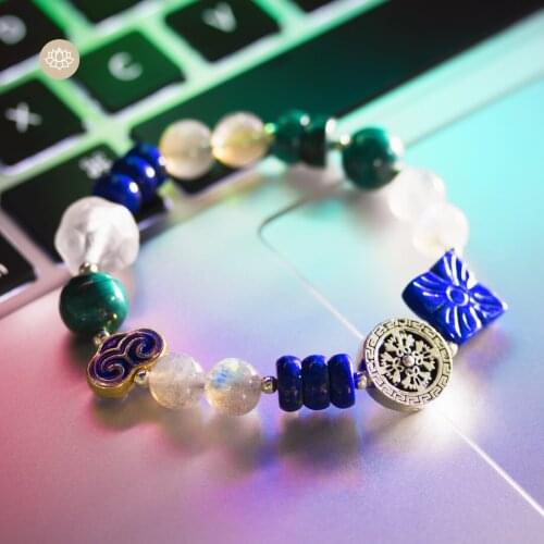 MeiDuo wen gen aurora stupa kaiyun original design transit bracelet green golden peacock moonstone gift