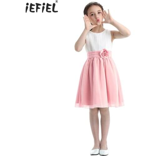New Kids Dresses for Girls Sleeveless Pleated Flower Princess Girls Dress Vestidos De Feata Elegant Birthday Wedding Party Dress