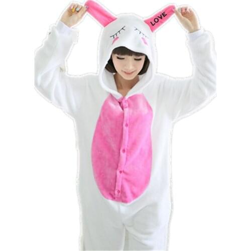 Flannel Anime Pajama rabbit Cosplay Warm Hood Loungewear Adult Homewear Cute bunny Onesies Animal Pajamas Love Rabbit jumpsuit