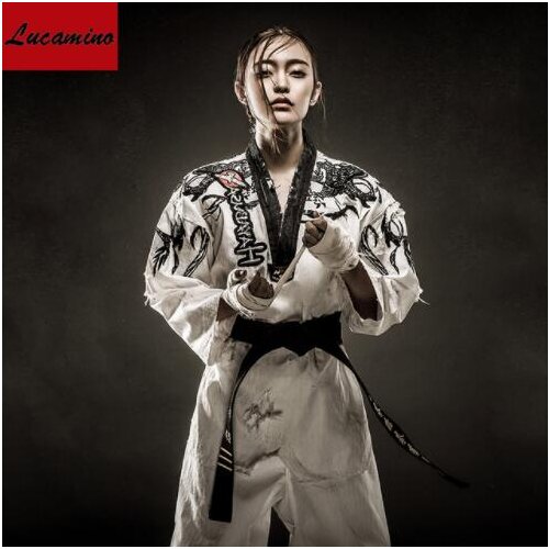 Hot Personalized embroidery taekwondo doboks unisex individual character long sleeved WTF tae kwon do uniforms adult TKD clothes