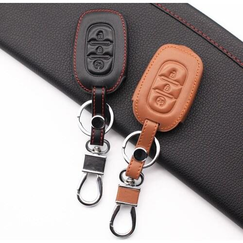 Praise Leather Car Key Cover Case Key Bag Holder For Renault Duster Logan Sandero Captur Clio Laguna Scenic 2016 2017 3 Button
