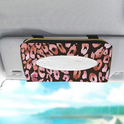 Colorful Leopard Car Sun Visor Hanging Type Tissue Box Holder PU Leather Paper Napkin Organizer Car Interior Storage Decoration