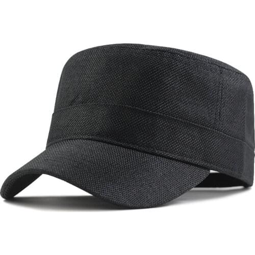 2021 Summer Cool Thin Cotton and Linen Flat Top Sun Hat Casual Mens Cap Big Size Army Military Cap 56-60cm 60-66cm