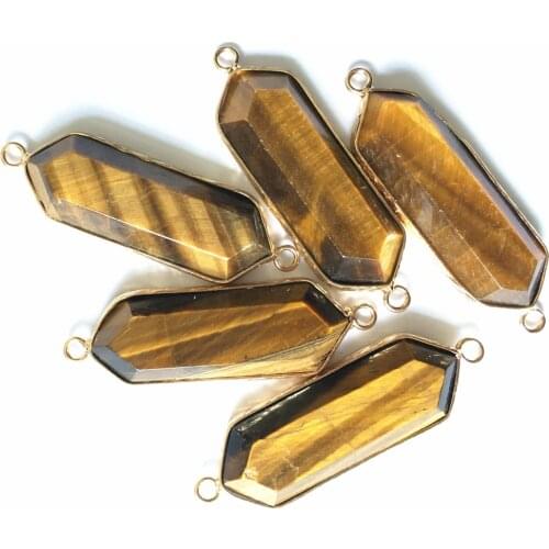 2020 Hot!Natural Tiger Eye Stone Charms Pendants Connectors good quality Double Hole 5pcs for DIY Jewelry Bracelet Accessories
